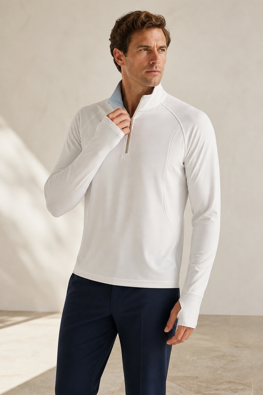 Salt & Shade men's quarter-zip on model